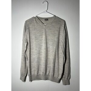 Men's PING Sensorwarm 100% Merino Wool Light Heather Grey V Neck Sweater Size L